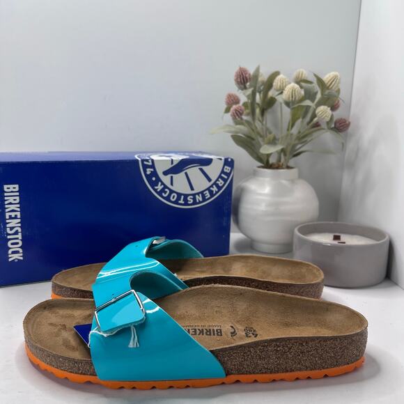 Birkenstock Madrid BS Birko Flor Sandal Lack Ocean Green Men 10/EU 43 NWB Narrow main image 3
